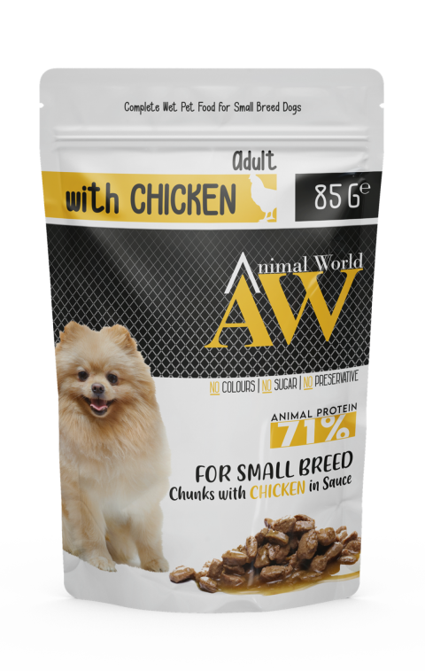 Animal World Küçük Irk Soslu Tavuk Etli Köpek Konservesi 85 gr 24 Adet