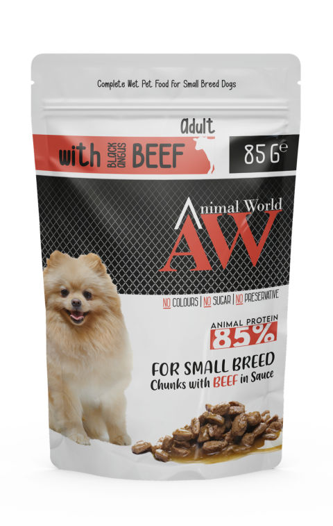 Animal World Küçük lrk Yetişkin Köpekler için Sığır Etli Yaş Mama 85 Gr.24 Adet