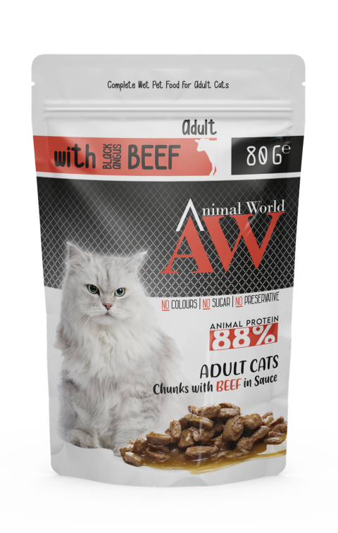 Animal World Sığır Etli Parça Etli Kedi Yaş Maması 80 Gr. 24 Adet