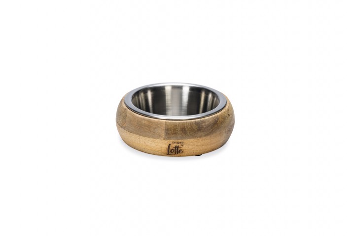 Beeztees DBL Köpek Mama Su Kabı, Dışı Masif Ahşap, Paslanmaz Çelik, 13,5cm, 350ml