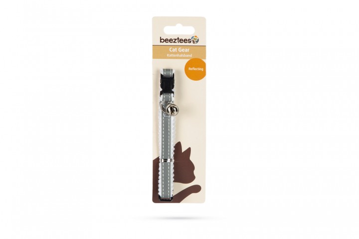 Beeztees Kedi Boyun Tasması, Fosforlu Gri Beyaz, 24,5-29,5cm