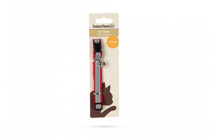 Beeztees Kedi Boyun Tasması, Fosforlu Gri Kırmızı, 24,5-29,5cm