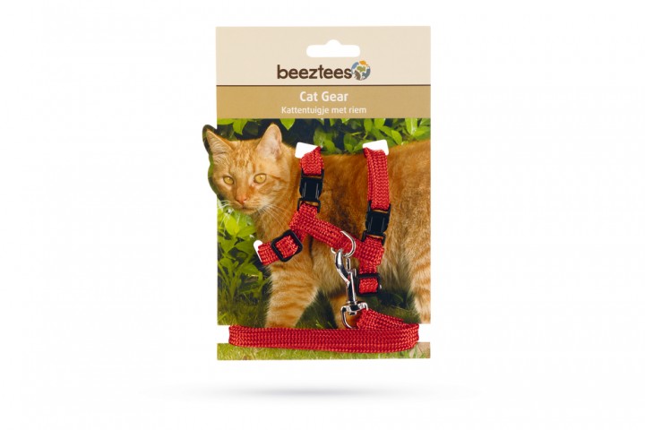 Beeztees Kedi Göğüs Tasması ve Gezdirme Kayışı, 130cm, Kırmızı