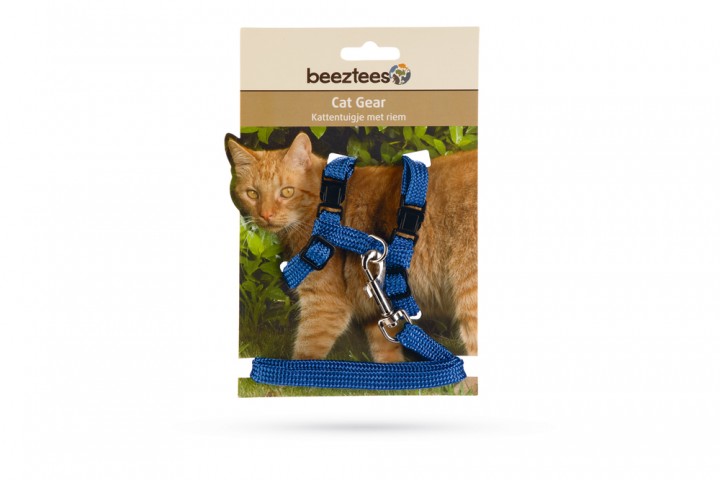 Beeztees Kedi Göğüs Tasması ve Gezdirme Kayışı, 130cm, Mavi
