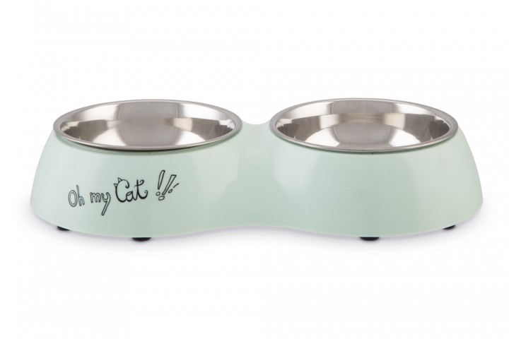 Beeztees Kedi İkili Mama ve Su Kabı, Paslanmaz Çelik, Mint, 27x14x4,5cm, 2x160ml