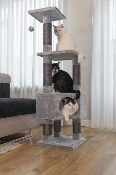 Beeztees Kedi Köşe Tırmalama ve Oyun Evi, Gri, 40x40x135cm