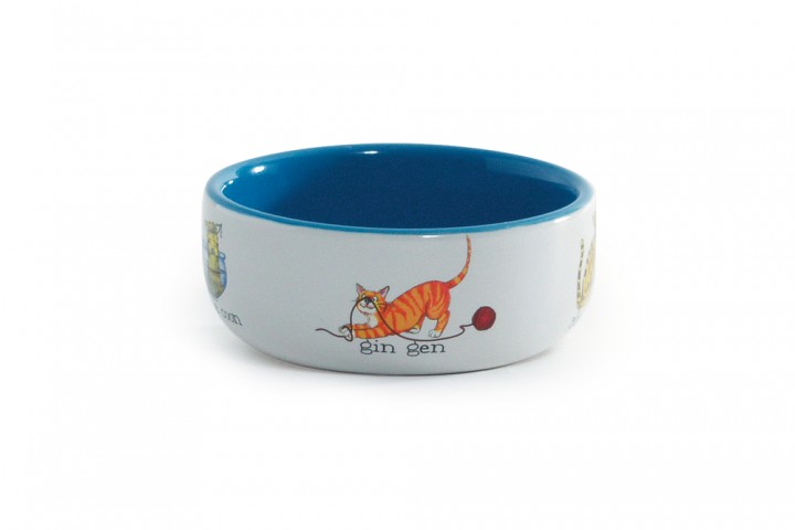 Beeztees Kedi Mama Su Kabı, Porselen, Beyaz/Mavi, 11,5cm, 325ml