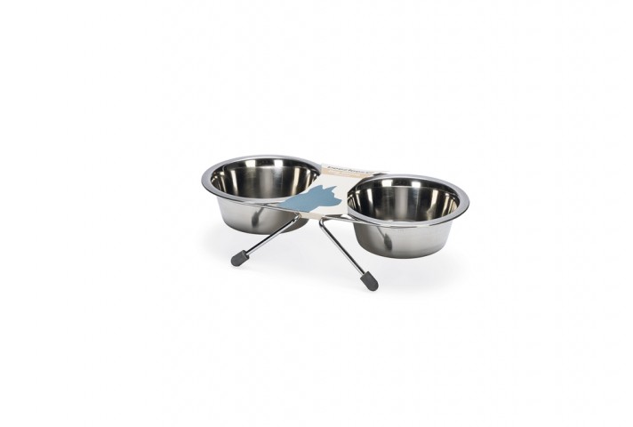 Beeztees Köpek İkili Mama Su Kabı, Paslanmaz Çelik, 11cm, 2x180ml