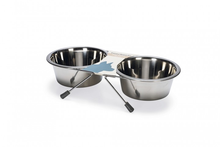 Beeztees Köpek İkili Mama Su Kabı, Paslanmaz Çelik, 16cm, 2x900ml