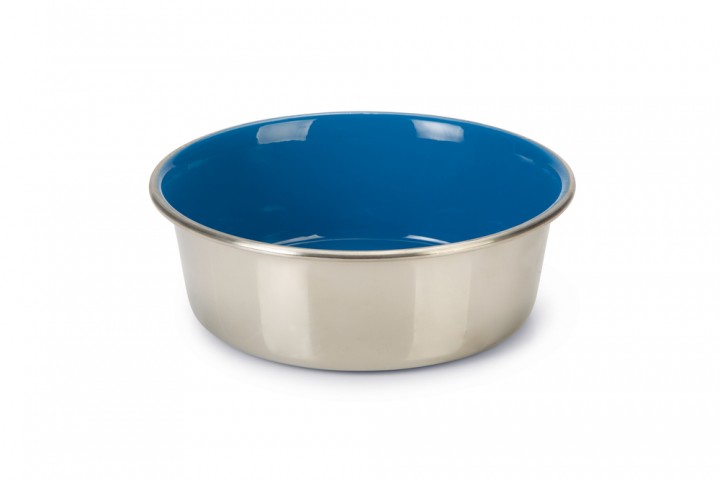 Beeztees Köpek Mama Su Kabı, Paslanmaz Çelik, İçi Mavi, 16cm, 940ml