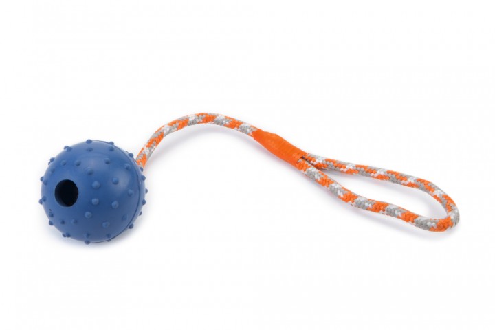 Beeztees Köpek Oyuncağı, Sesli, İpli Top, Kauçuk, Mavi, 30cm
