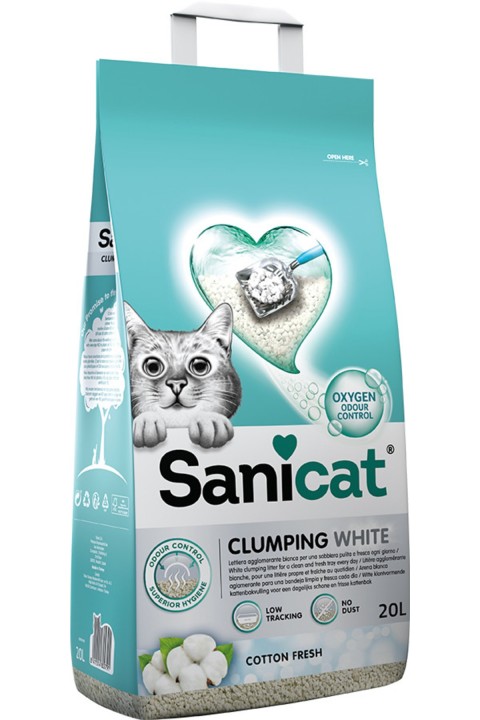 Sanicat Clumping White Cotton Fresh Oksijen Kontrol Kedi Kumu 20 Lt
