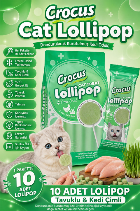 Crocus Tavuklu Ve Kedi Çimli Kedi Lolipop