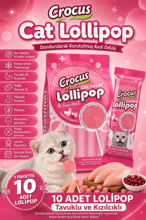 Crocus Tavuklu Ve Kızılcıklı Kedi Lolipop