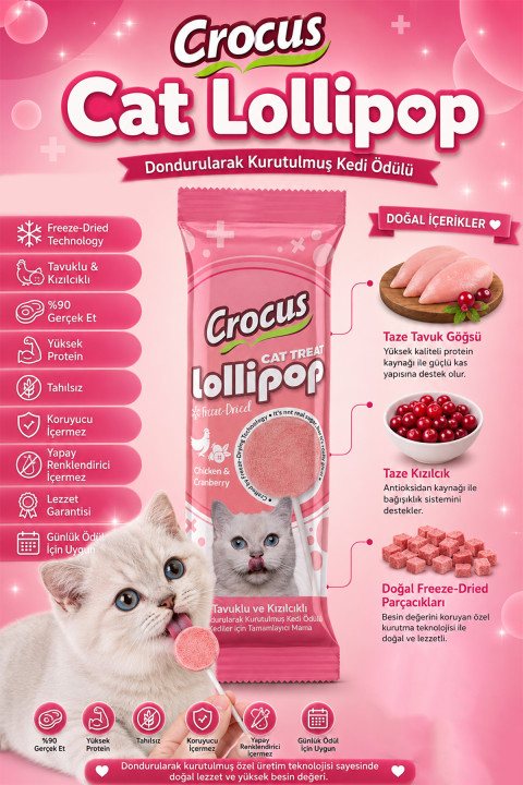 Crocus Tavuklu Ve Kızılcıklı Kedi Lolipop