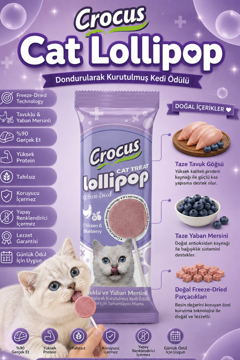 Crocus Tavuklu Ve Yaban Mersinli Kedi Lolipop