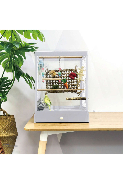 Dayang Kırılmaz Camlı Kuş Kafesi 39,5*43*51,3cm Beyaz