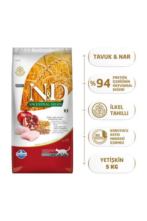 Nd Tavuk & Nar Adult Az Tahıllı Kedi Maması - 5 Kg
