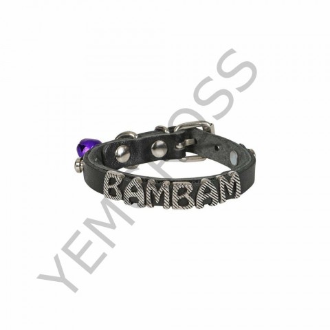 İsimlikli Deri Kedi Tasması Siyah 1X18-22Cm