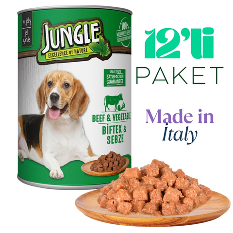 Jungle Köpek 415 gr Biftekli-Sebzeli Konserve 12'li Paket