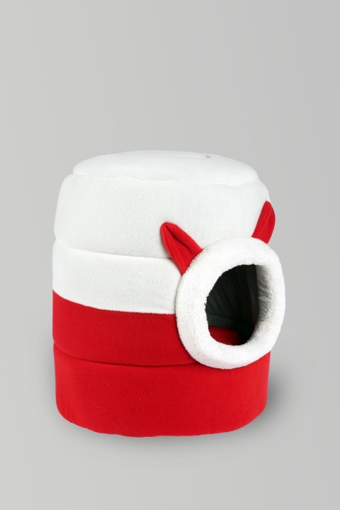 Kırmızı-beyaz Kutu Kedi Yatağı Yuvası Yıkanabilir 40x40 Cm