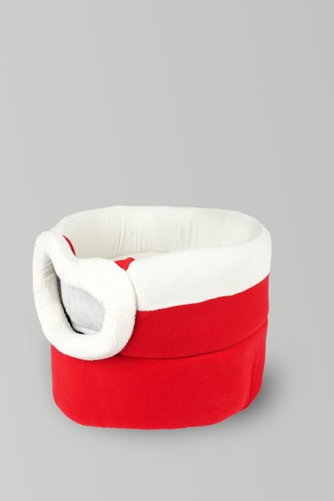 Kırmızı-beyaz Kutu Kedi Yatağı Yuvası Yıkanabilir 40x40 Cm