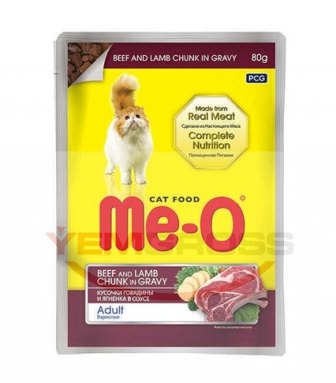 ME-O POUCH SOS İÇİNDE PARÇA DANA VE KUZU ETLİ 80 GR 12 ADET