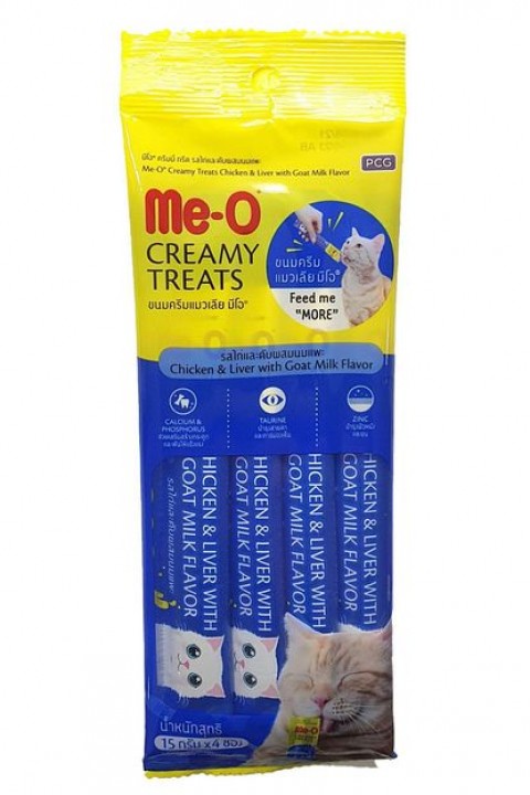 Meo Creamy Tavuk & Ciğer Ile Keçi Sütlü Sıvı Kedi Ödülü 4x15 gr X 4 Adet Set