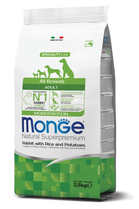 Monge Adult Tek Proteinli Tavşan Etli Yetişkin Köpek Maması 2,5 Kg