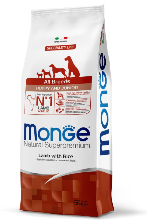 Monge All Breeds Puppy Tüm Irklar İçin Kuzulu Pirinçli Yavru Köpek Maması 12 Kg