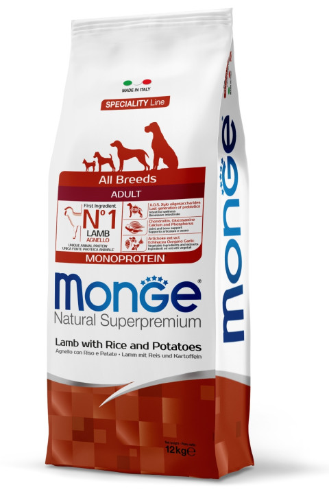 Monge All Breeds Tek Proteinli Tüm Irklar için Kuzulu Yetişkin Köpek Maması 12 Kg