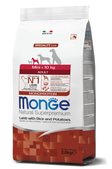 Monge Mini Adult Tek Proteinli Kuzulu Pirinçli Patatesli Yetişkin Köpek Maması 2,5 Kg