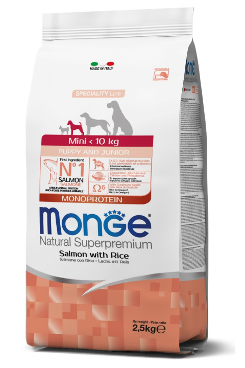 Monge Mini Puppy Junior Tek Proteinli Somonlu Pirinçli Yavru Köpek Maması 2,5 Kg