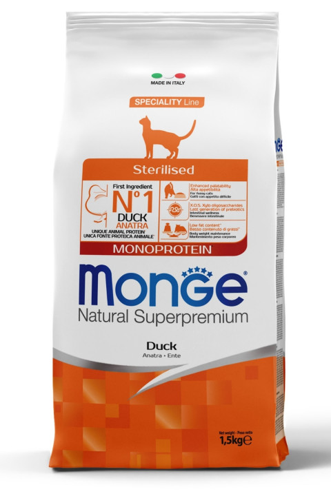 Monge Sterilised Tek Proteinli Ördekli Kısırlaştırılmış Kedi Maması 1,5 Kg
