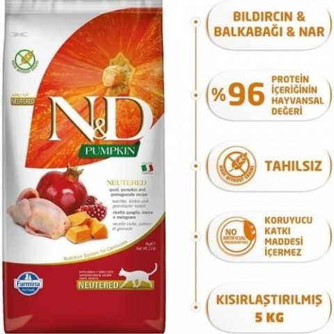 Nd Pumpkin Bildircin & Nar Neutered Tahılsız Kedi Maması - 5 Kg