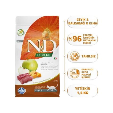 Nd Pumpkin Geyik & Elma Tahılsız Kedi Maması - 1.5 Kg