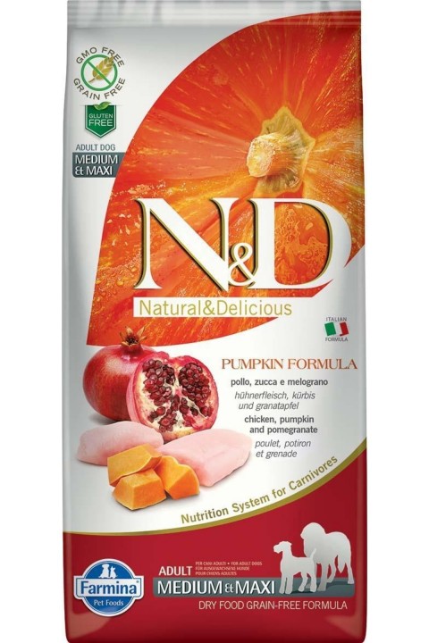 Nd Pumpkin Tavuk&Nar Adult Med.Maxi Tahılsız Köpek Maması - 12 Kg