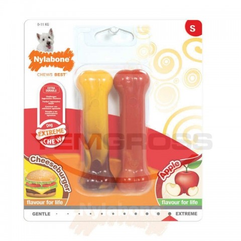Nylabone Cheeseburger ve Elma Aromalı Köpek Çiğneme Kemiği   S