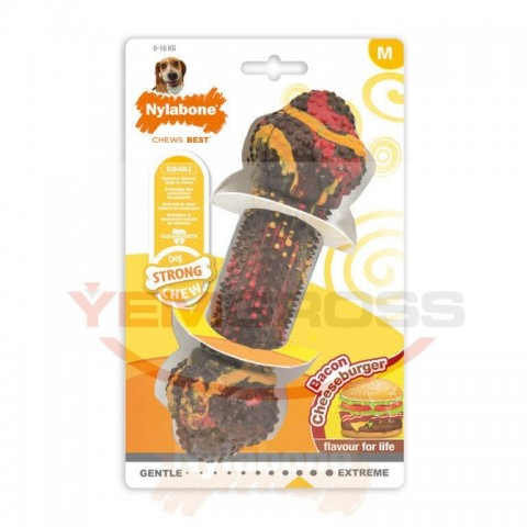 Nylabone Domuz Pastırması ve Cheeseburger Aromalı Köpek Çiğneme Kemiği M