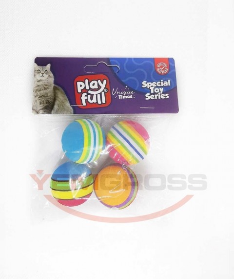 PF-4058-Playfull Renkli Sünger Top Kedi Oyuncağı 3,5 Cm 4'Lü
