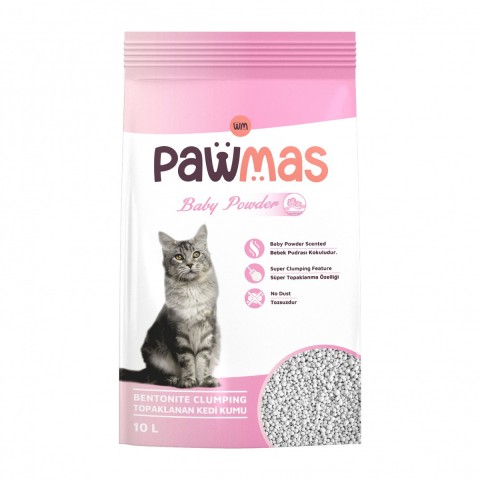 Pawmas Bebek Pudrası Kokulu Bentonit Kedi Kumu 10 Lt