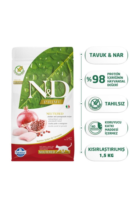 Nd Prime Tavuk & Nar Neutered Tahılsız Kedi Maması - 1.5 Kg