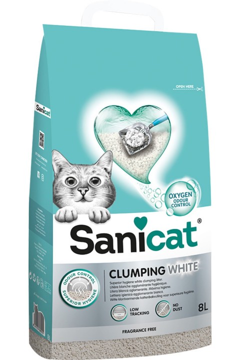 Sanicat Clumping White Oksijen Kontrol Süper Topaklanan Kedi Kumu 8 Lt