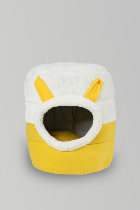 Sarı Beyaz Kutu Kedi Yatağı Yuvası Yıkanabilir 40x40 Cm