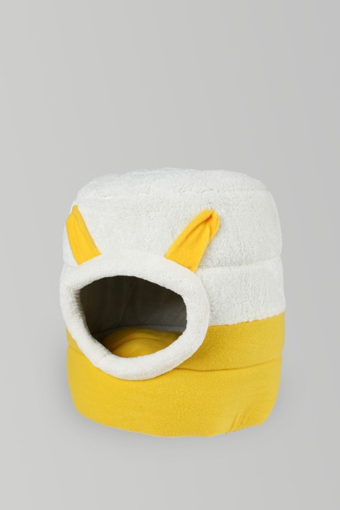 Sarı Beyaz Kutu Kedi Yatağı Yuvası Yıkanabilir 40x40 Cm