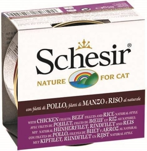 Schesir Naturel Tavuk-Sığır Ve Pirinçli Kedi Konserve 85 Gr