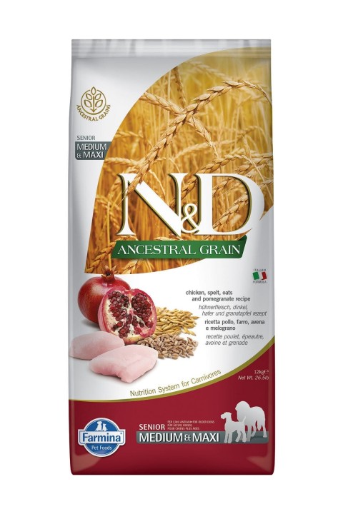 Nd Az Tahıllı Senior Tavuk & Nar Adult Med&Maxi Köpek Maması - 12 Kg