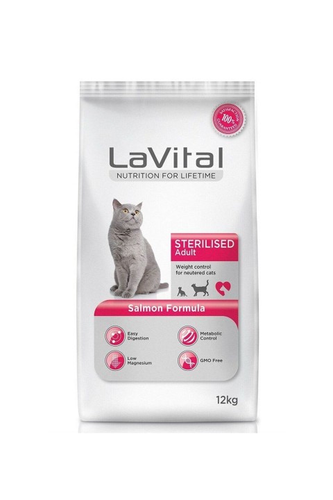 LaVital Kilo Kontrolü için Somonlu Kısırlaştırılmış Kedi Maması 12kg