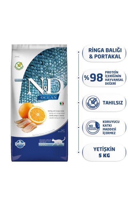Nd Ocean Ringa & Portakal Adult Tahılsız Kedi Maması 5 Kg