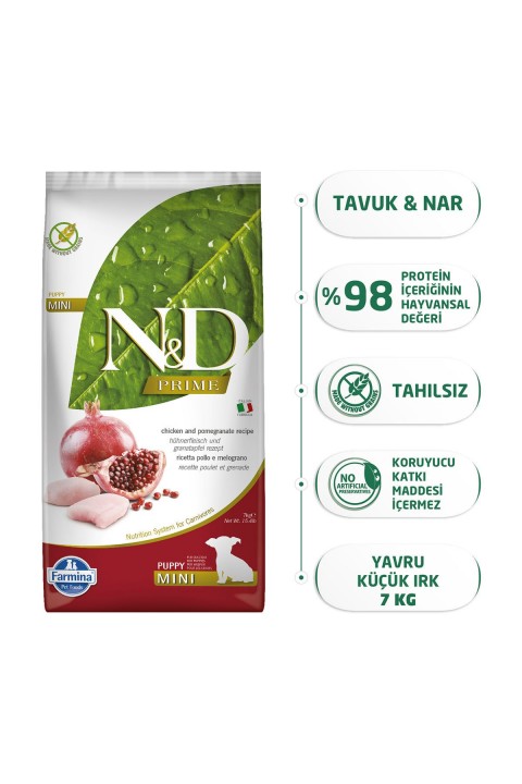 Nd Prime Tavuk&Nar Puppy Mini Tahılsız Köpek Maması - 7 Kg